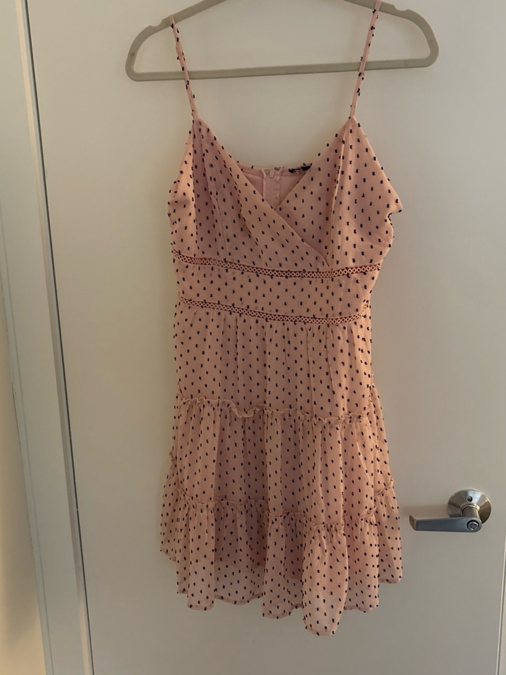 Trixxi Blush Pink Polka Dot Tiered Slip Dress